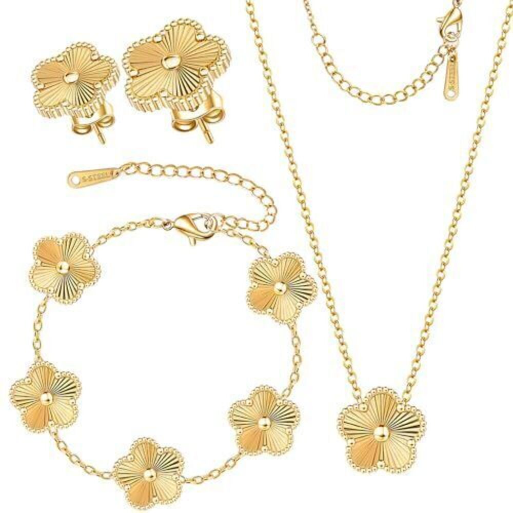 3860 Clover Jewelry Set - 18K Gold Plated Y Necklace Four Leaf Pendant